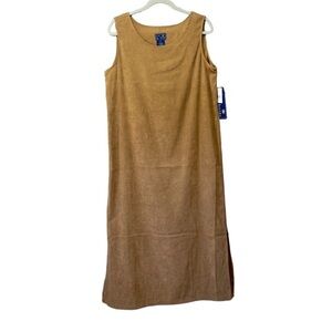 NEW Jane Ashley Tan Faux Suede Side Slits Midi Maxi Dress Sz L